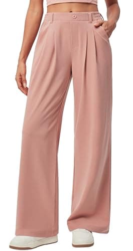 IUGA Wide Leg Pants Woman Pull on Stretchy Work Dress Pants High Waisted Business Casual Trousers Slacks Petite, Small, Pink - Image 1