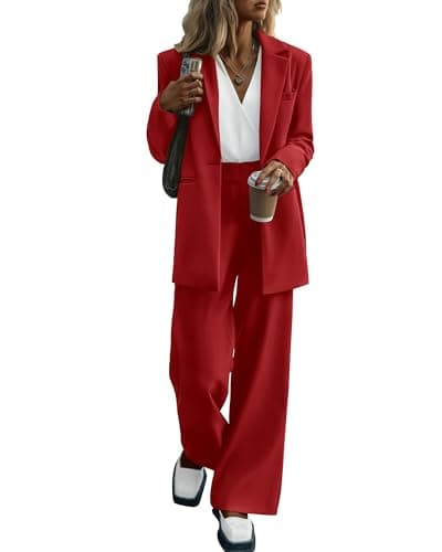 KIRUNDO Women Suits 2 Piece Set Business Casual Dressy Oversized Blazer Jacket and Wide Leg Dress Pantsuits Formal Outfits(Red, Small) - Image 1