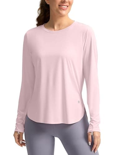 Women's Sun Shirts UPF 50+ Long Sleeve UV Protection Shirt Lightweight Quick Dry Workout Hiking Tops for Women(Seashell Pink,XXL) - Image 1