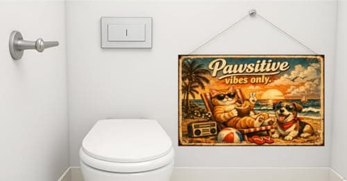 Pawsitive Vibes Only Vintage Tin Sign Funny Cat Dog Beach Wall Decor Retro Metal Plaque Summer Coastal Artwork Gift for Pet Lovers Home Bar Patio 8x12 Inch Pre Drilled Holes - Thumbnail 2