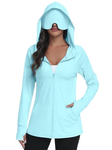 SeSe Code UPF 50+ Hoodie With Eye Mask Womens Zip Up Travel Jackets Lightweight Sleep Sun Protection Shirts Pockets Outdoor Nap Lake Blue XL - Image 1
