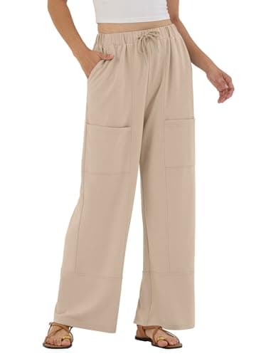 ZAFUL Womens Baggy Wide Leg Linen Pants Casual High Waisted Lounge Palazzo Pants with Pockets Khaki M - Image 1