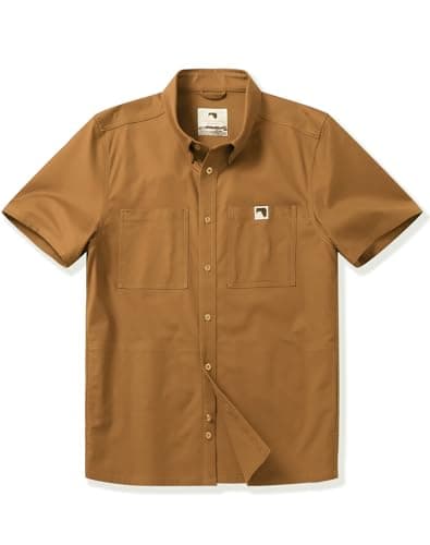 CHRONOLINE Men's Short Sleeve Work Shirt Heavyweight Cotton Canvas Utility Top 2026 Spring Summer Workwear Shirt Camel Brown - Image 1