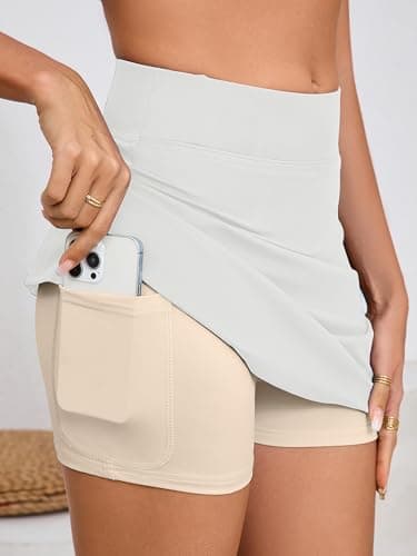 Heymoments Women Active Athletic Skirts White Large Lightweight Comfy Summer Workout Golf Tennis Running Hiking Cycling Skater Bike A Line Underneath Mini Skort Sport Dress - Thumbnail 3