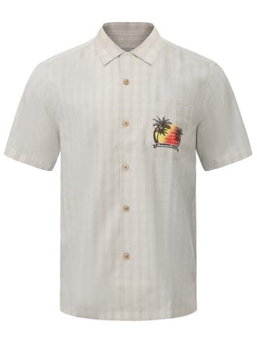 Havana Breeze Mens Hawaiian Shirt Short Sleeve Plaid Beach Shirts Casual Relaxed-Fit Print Camp Shirts Porker Apricot M - Image 1