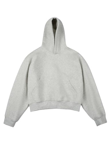 Vamtac Boxy Hoodies Mens Cropped Pullover Sweatshirts Casual Soft Hoodie Oversized Baggy Hooded Tops Y2k Streetwear Grey - Image 1