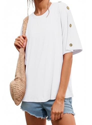 Dokotoo Womens Tops Dressy Casual Short Sleeve Blouses for Women Round Neck Oversized Tee Shirts Fashion Spring Summer Tops for Women 2026 White Tops Medium - Image 1