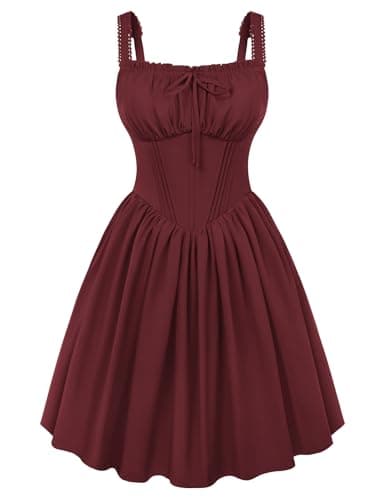 Scarlet Darkness Corset Mini Dress for Women Teen Lace Trim Spaghetti Strap Dresses Graduation Homecoming Short Sundress Wine S - Image 1