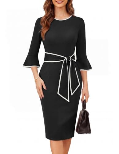 GRACE KARIN Women's Black Office Work Dresses 3/4 Sleeve Bodycon Pencil Dress Church Formal Sheath Midi Dress Black M - Image 1