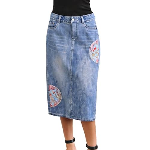 materasu Women's Split Denim Skirt: Casual Straight Midi Jean Skirt with Pockets - Image 1