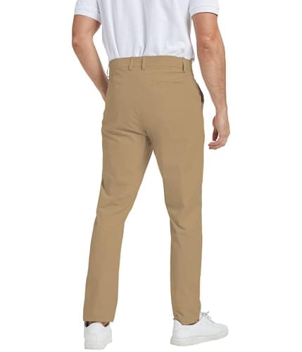 NATUVENIX Golf Pants Men Stretch Work Dress Pants Lightweight 30" Slim Fit Business Casual Pants for Men with Pockets Khaki - Thumbnail 2