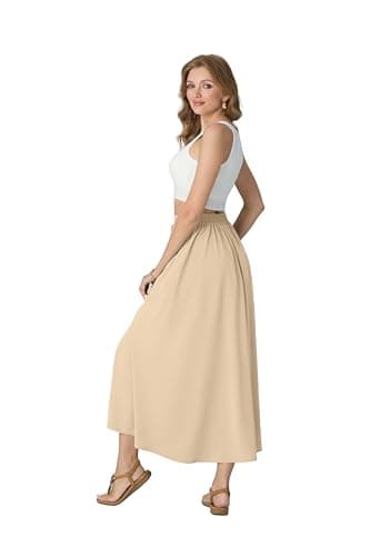 HiMONE Womens Summer Long Chiffon Skirt Elegant High Waist Flowy A-Line Midi Silk Skirts for Cocktail Party Wedding Khaki M - Thumbnail 2