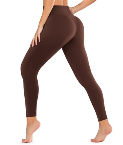 DHSO High Waisted Leggings for Women – Full/Knee Length Capri Tummy Control Buttery Soft Yoga Pants for Workout Athletic Brown XX-Large-3X-Large - Image 1