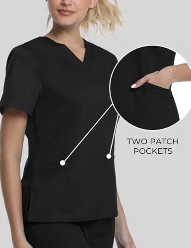 Scrubs for Women, Soft V-Neck Scrub Tops, Stretch and Wrinkle-Free Fabric with 2 Pockets, Breathable & Easy Care Black - Thumbnail 3