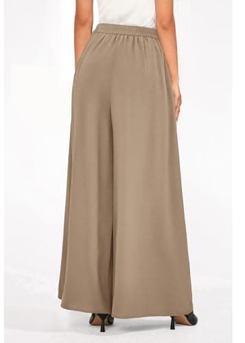 KIRUNDO Palazzo Pants for Women Dressy 2026 Summer Wide Leg High Waisted Business Casual Work Trousers Slacks with Pockets(Khaki, Large) - Thumbnail 2