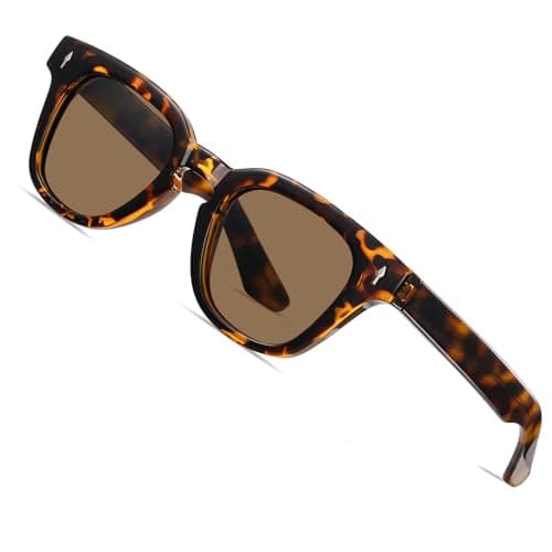 ROCKNIGHT Polarized Sunglasses for Men UV Protection Retro High End Acetate Square Tortoise Sunglasses Women Brown Flat Lens Beach Driving Hiking