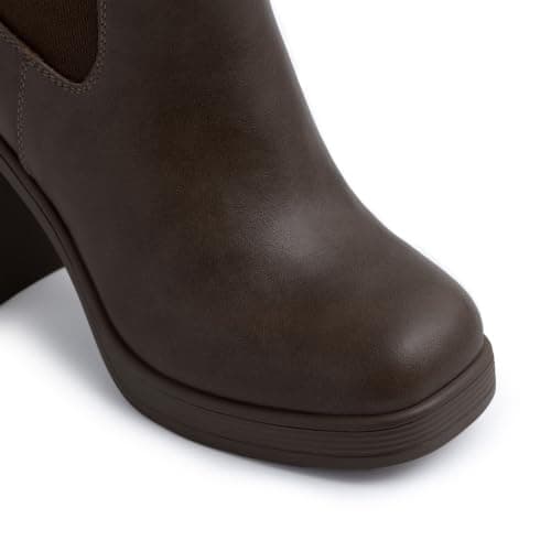 Athelfit Womens High Chunky Heel Platform Chelsea Boots Dark Brown Size 9 - Thumbnail 5