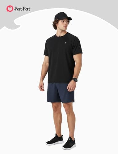 PATPAT Workout Shirts for Men Quick Dry Workout T-Shirts Summer Short Sleeve Running Tops Loose Athletic Wear, Black, XL - Thumbnail 6