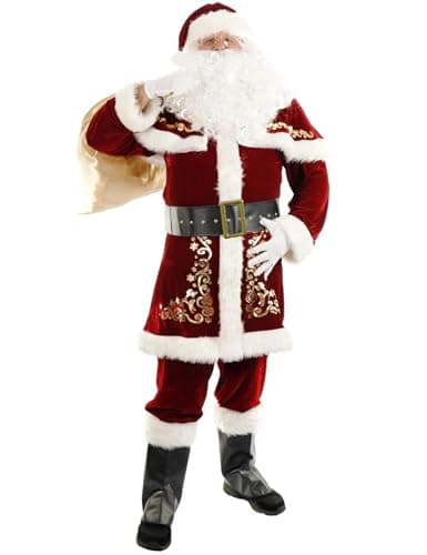 ACH Santa Suit for Men Santa Claus Costume Adult 12pcs Professional Deluxe Velvet Santa Outfit Christmas Holiday Party Cosplay Set S - Thumbnail 2
