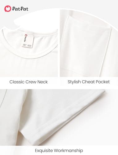 PATPAT Boys Short Sleeve Shirts Size 15-16 Years White Summer Crewneck T Shirt with Chest Pocket Casual Basic Tops Tees for Teen Boy - Thumbnail 6