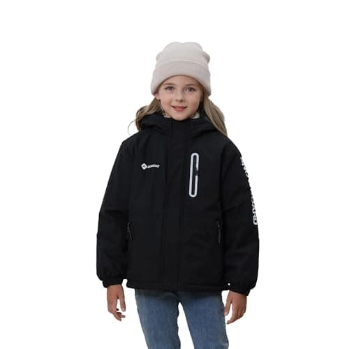 Girls' Waterproof Winter Ski Jacket – Warm Fleece Lined Windproof Snow Coat with Hood for Outdoor Adventure Black 11-12 - Image 1