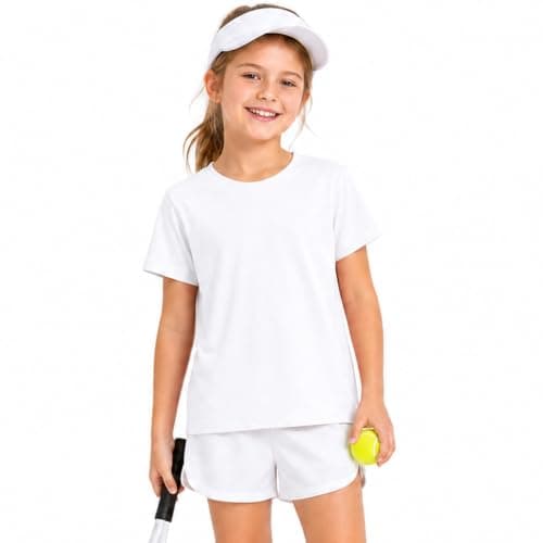 Wenlia Girls Athletic Shirts Short Sleeve Sports Tee Multi-Pack Summer Soft Activewear Tops, White, 9-10 Years, 140 - Image 1