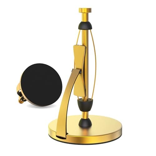 VEHHE Gold Paper Towel Holder Countertop, One-Handed Tear, Stainless Steel, Stand Paper Towel Holder with Spring Activated Arm & Non Slip Weighted Base, for Kitchen Bathroom - Image 1
