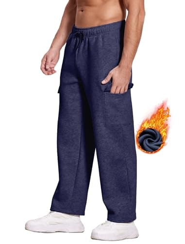 Deyeek Men's Sweatpants Open Bottom Cargo Sweatpants for Men Loose Fit Fleece Lined Sweat Pants Thick Cotton Navy Blue Sweats - Thumbnail 6