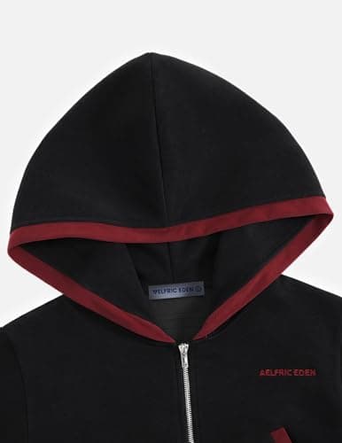 Aelfric Eden Cropped Contrast Stripe Zip Up Hoodie Y2K Long Sleeve Crop Sweatshirts Casual Hooded Jacket Black X-Small - Thumbnail 4