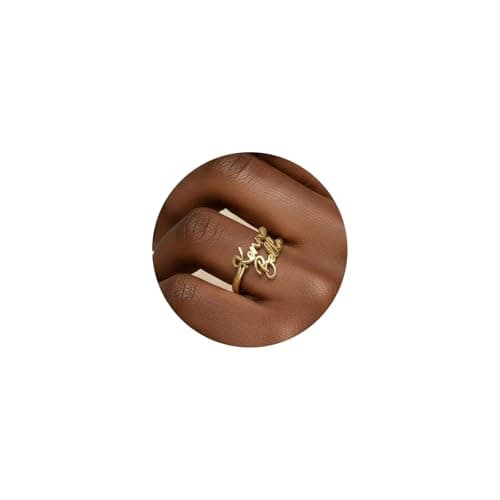 coobopet Custom Name Rings for Women Personalized 14K Gold Plated/Sterling Silver/Rose Gold Engraved Name Ring Customized Jewelry Gift Wedding Engagement Rings for Women Men Couples