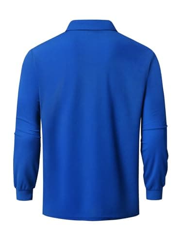 Promen polo Men's Classic Long Sleeve Polo Shirts Casual Lightweight Solid Golf Shirts with Pocket Royal Blue 3XL - Thumbnail 3