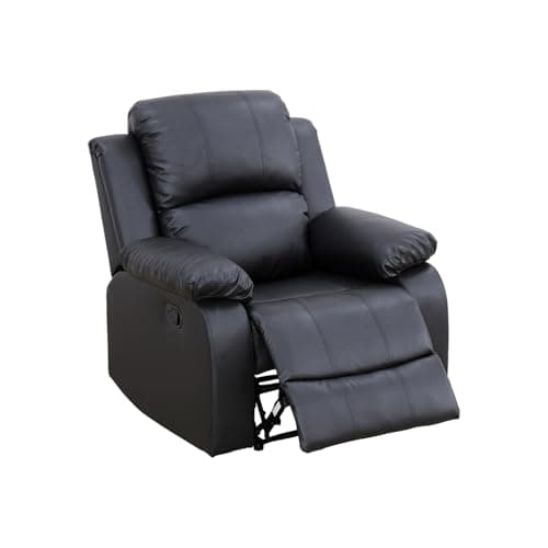 FUOROLA Recliner Chair, Manual Rocking Nursery Chair, Soft Leather, Reclining Living Room Furniture, Brown (Black) - Image 1
