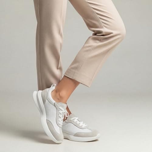 Vepose Women's Fashion Sneakers 2026, 8216 Platform White Grey Tennis Walking Shoes with Arch Support, Lightweight Lace up Casual Everyday Footwear, Size 8(CZR8216 White Grey 08) - Thumbnail 2