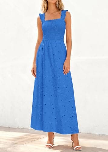 KIRUNDO Summer Lace Dress Vacation Outfits for Women 2026 Wedding Guest Dresses Maxi Beach Boho Sleeveless Cotton Sundress (Royal Blue, Medium) - Thumbnail 2