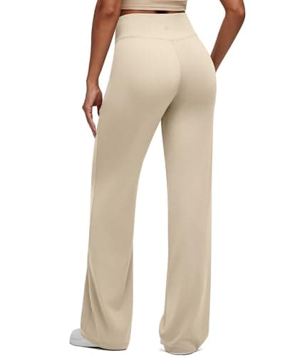 G4Free Women's Pants with Hidden Zipper Pockets Breathable High Waist Comfy Stretch Yoga Wide Leg Casual Pants(Light Khaki,S,31") - Image 1