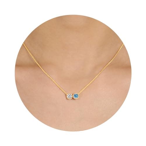 Sistble Birthday Gifts Crystal Necklaces for Women 14K Gold Plated Turquoise Necklace April December Stone Mothers Day Women Gift Jewelry for Teen Daughter