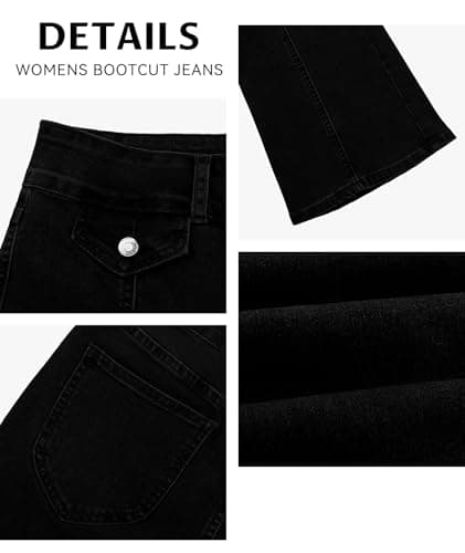 MARIASHA Jeans for Women Flared Leg Stretch High Wasited Printed Pocket Pants Black XL - Thumbnail 6