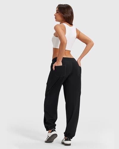 MOOSLOVER Women Baggy Jogger Pants Drawstring Mid Waist Athletic Casual Pant Comfy Cotton Lightweight Sweatpants(S,Black) - Thumbnail 3