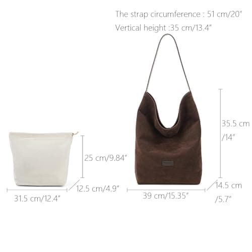 VLFMK Faux Suede Tote Bag for Women, 2-in-1 Minimalist Shoulder Bag with Internal Pouch, Large Slouchy Vegan Leather Purse with unadjustable wide strap for Work and Commute - Thumbnail 4