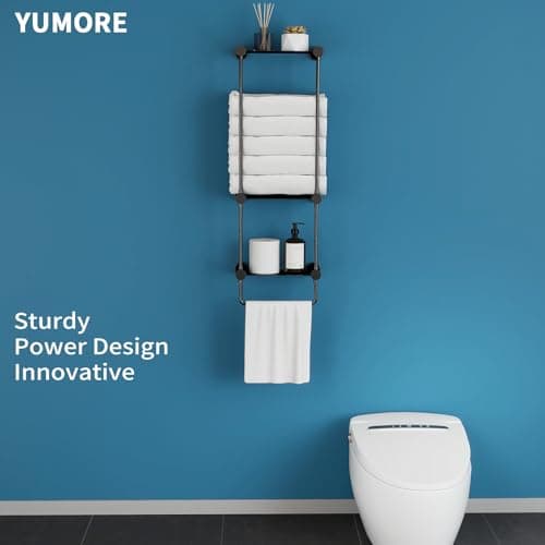 YUMORE Matte Black Towel Storage for Bathroom, 3 Tier Towel Rack with Shelf and Towel Bar, Wall Mounted Towel Racks for Bathroom Towel Storage and Organizer - Thumbnail 2