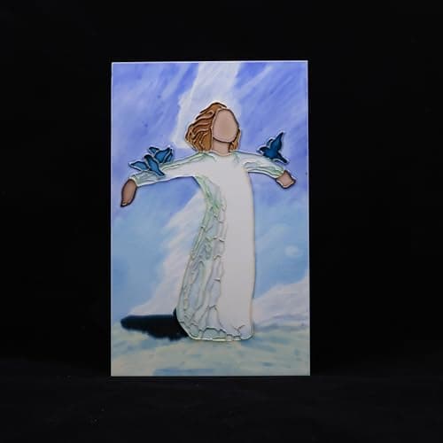 Handmade 3D Embossed Ceramic Wall Art Tile, Gift for Daughter from Mom - Home Decor for Living Room & Tabletop, Birthday & Anniversary Present for New Mother Grandma (Happiness) - Thumbnail 3