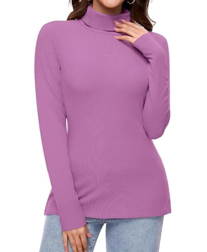 Ganado Long Sleeve Shirts for Women Turtleneck Thermal Shirt Layering Basic Tops Fitted Plain Undershirts (Pastel Violet, X-Large) - Image 1