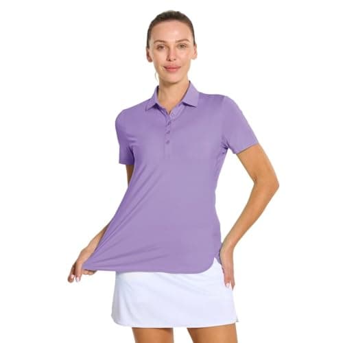 M MAELREG Polo Shirts for Women Short Sleeve Button Placket Casual Solid Collared Womens Golf Polo Tennis Shirts Lilac - Thumbnail 4