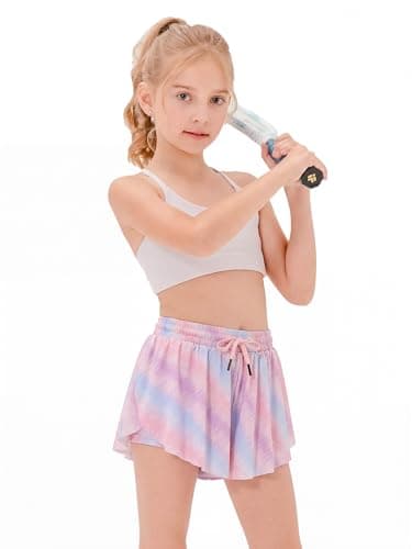 Stelle Girls Flowy Shorts with Pockets Athletic Running High Waist Butterfly 2 in 1 Shorts (Sugar Swirl,XXL)
