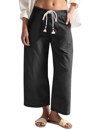 Cicy Bell Women's Wide Leg Jeans Casual Drawstring High Wasit Boyfriend Loose Baggy Capri Denim Pants with Pockets Black - Image 1