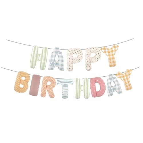 Vrukiaa Colorful Birthday Banner Foil Letter Balloon, 14 Inch 3D Plaid, Polka Dots, Stripes Patterned Reusable Mylar Foil Letters, Birthday Decorations (Birthday Banner 1) - Image 1