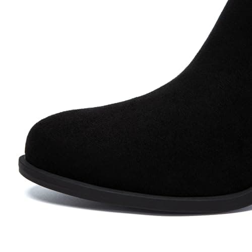 Athlefit Women's Chunky Ankle Boots Low Heel Comfortable Short Boots Round Toe Fahsion Black Suede Booties Size 7.5 - Thumbnail 4