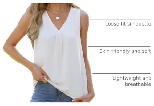 GKBK Womens Dressy Business Tank Tops V Neck Casual Cami Sleeveless Camisole Blouses Summer Basic Tank Shirt White S - Thumbnail 4