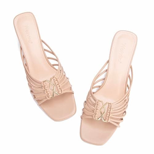 Wetviro Womens Nude Slip On Mules Sandals Low Kitten Heels Square Open Toe Dressy Comfortable Shoes for Women (2026) - Image 1