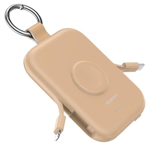 RORRY CharmGo Portable Charger, 5000mAh Portable Charger Power Bank with Built-in Cables, Travel Keychain Battery Pack for Apple Watch and iPhone Air/17/16/15/14/13/12, Honey Beige - Image 1